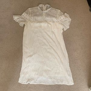 Express white lace neck dress with flutter sleeves